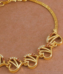 Trendy Ruby White Stone 1 Gram Gold Bracelet Heart Design BRAC1124
