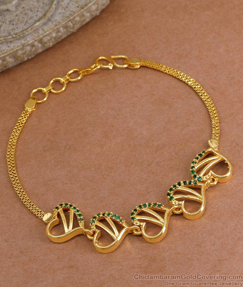 Ad Green Stone Gold Plated Heart Bracelet For Women Fashion BRAC1125