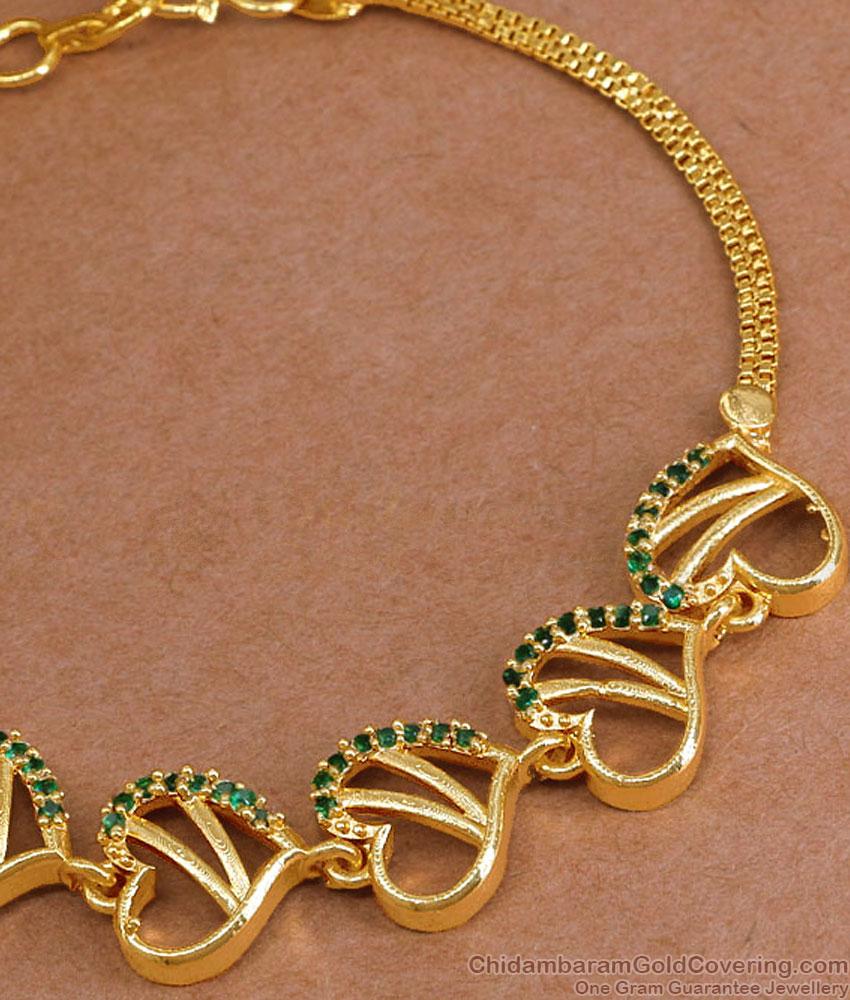Ad Green Stone Gold Plated Heart Bracelet For Women Fashion BRAC1125