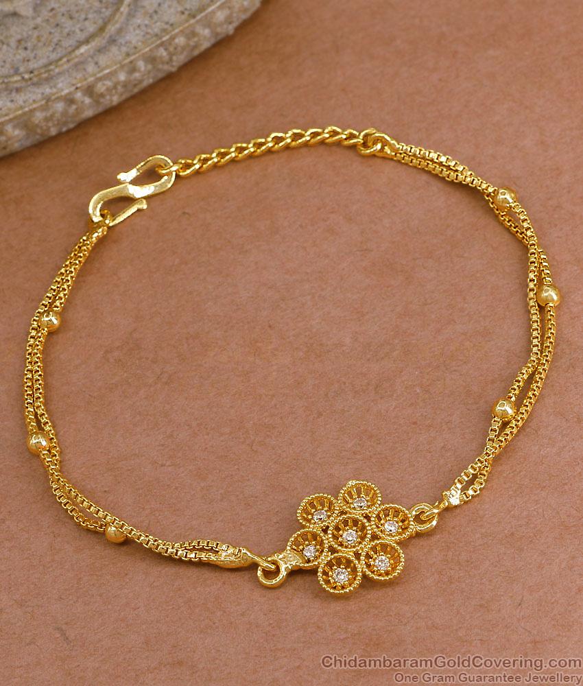 Beautiful Double Chain Type Gold Imitation Bracelet Flower Design BRAC1127
