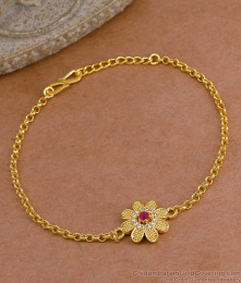 Flower Design Ad Stone Chain Type Gold Bracelet Collections Online BRAC1131