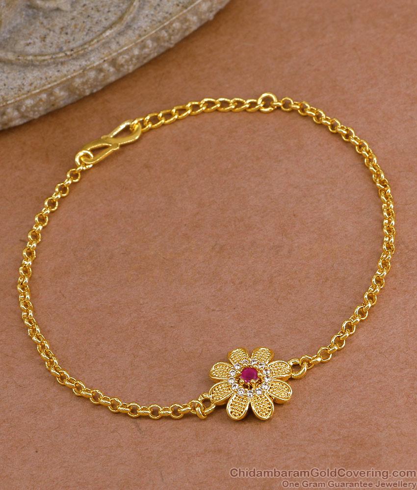 Flower Design Ad Stone Chain Type Gold Bracelet Collections Online BRAC1131