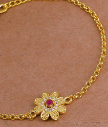 Flower Design Ad Stone Chain Type Gold Bracelet Collections Online BRAC1131