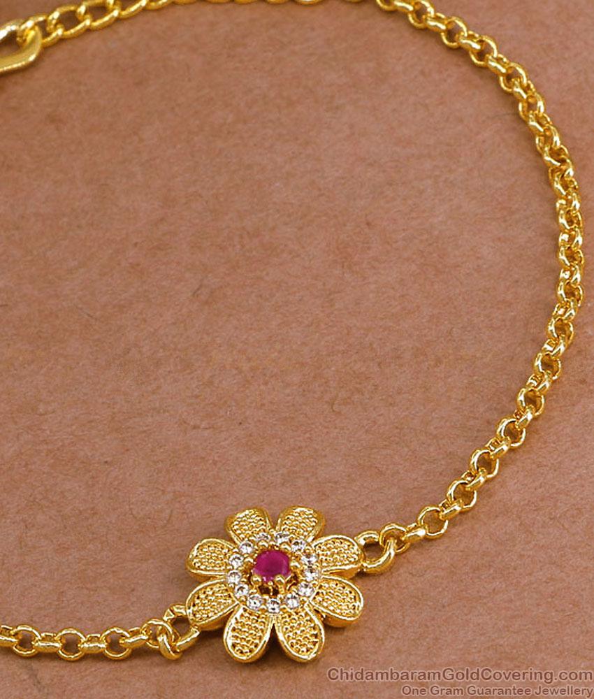 Flower Design Ad Stone Chain Type Gold Bracelet Collections Online BRAC1131