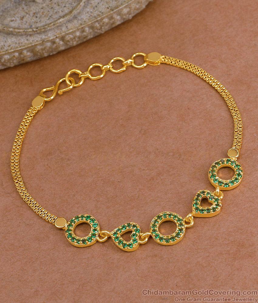 Stylish Green Stone Heart Charm Gold Imitation Bracelet Shop Online BRAC1132