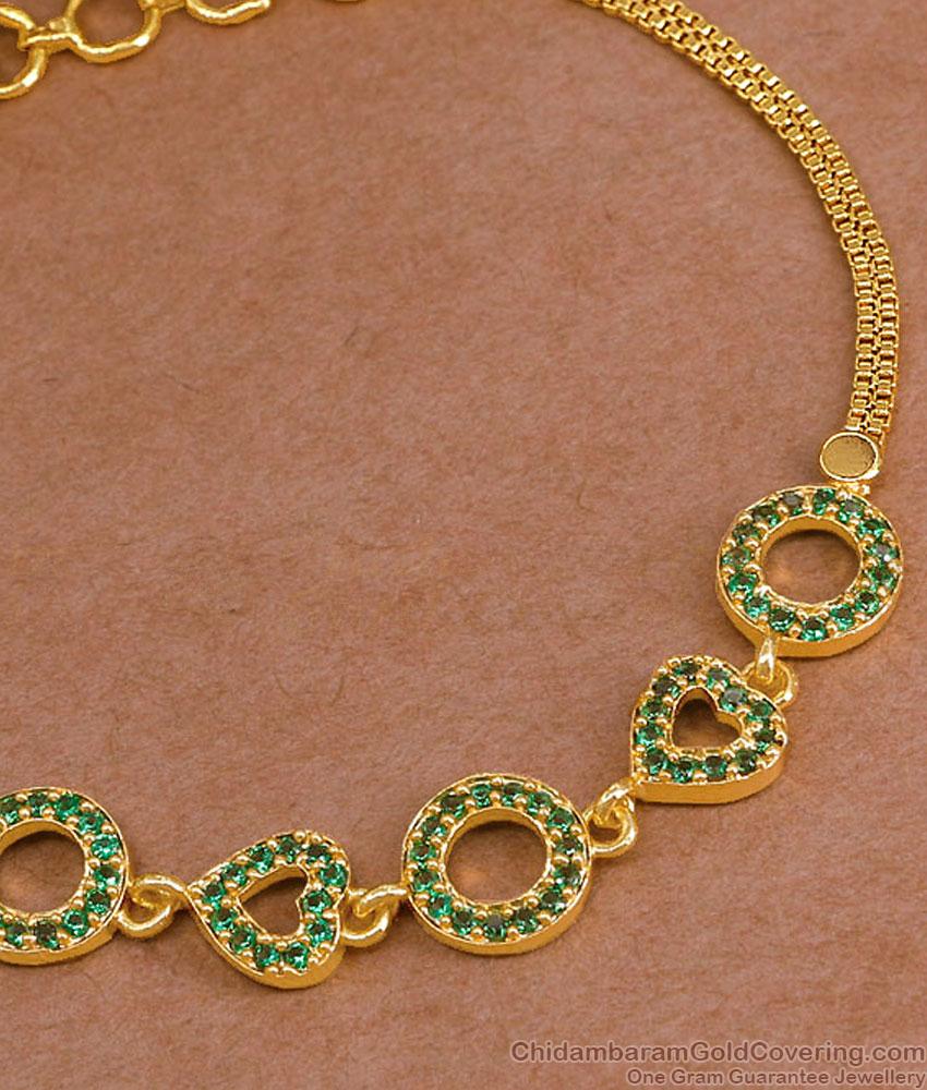 Stylish Green Stone Heart Charm Gold Imitation Bracelet Shop Online BRAC1132