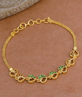 Latest Heart Design Emerald Stone Bracelet 1 Gram Gold Jewelry BRAC1138