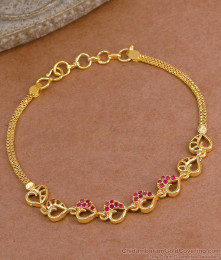 Trendy One Gram Gold Heart Bracelet Ruby Stone Design Online BRAC1140