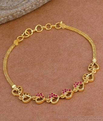 Trendy One Gram Gold Heart Bracelet Ruby Stone Design Online BRAC1140
