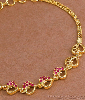 Trendy One Gram Gold Heart Bracelet Ruby Stone Design Online BRAC1140