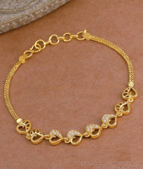 Stylish Gold Imitation White Stone Bracelet Heart Design For College Wear BRAC1150