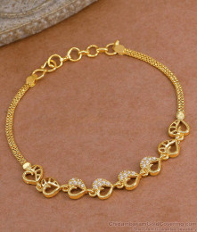 Stylish Gold Imitation White Stone Bracelet Heart Design For College Wear BRAC1150