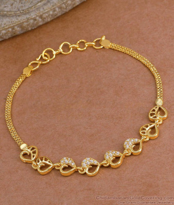 Stylish Gold Imitation White Stone Bracelet Heart Design For College Wear BRAC1150