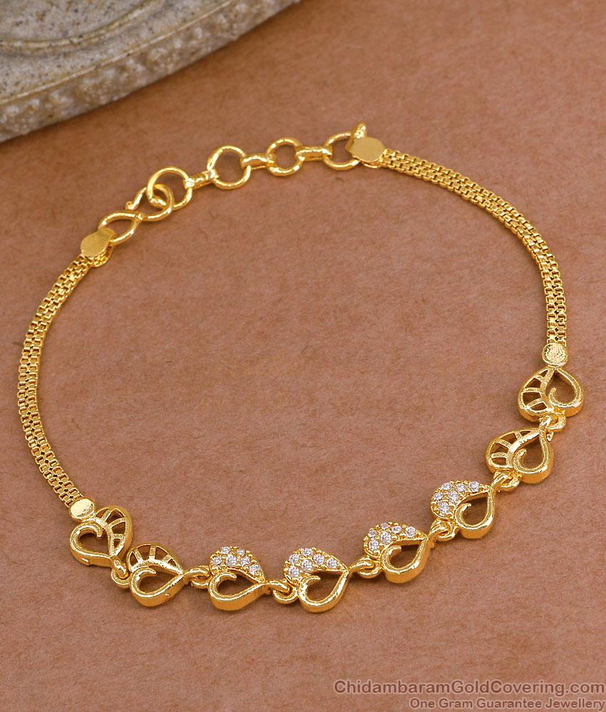 Stylish Gold Imitation White Stone Bracelet Heart Design For College Wear BRAC1150
