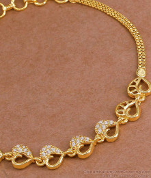 Stylish Gold Imitation White Stone Bracelet Heart Design For College Wear BRAC1150 Stylish Gold Imitation White Stone Bracelet Heart Design For College Wear BRAC1150