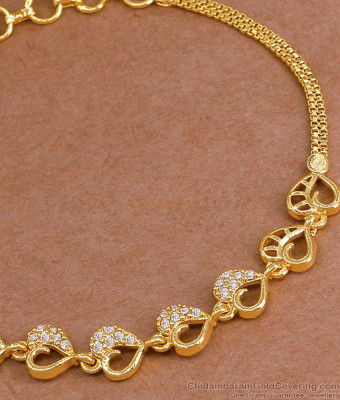 Stylish Gold Imitation White Stone Bracelet Heart Design For College Wear BRAC1150