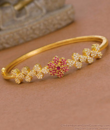 Trendy One Gram Gold Bracelet Flower Design With Ruby White Stone BRAC1152