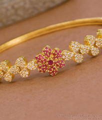 Trendy One Gram Gold Bracelet Flower Design With Ruby White Stone BRAC1152