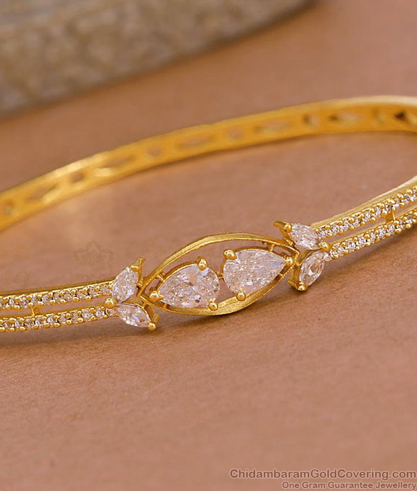Light Weight Gold Kada Bracelet Full White Stone Design For Party Wear BRAC1154