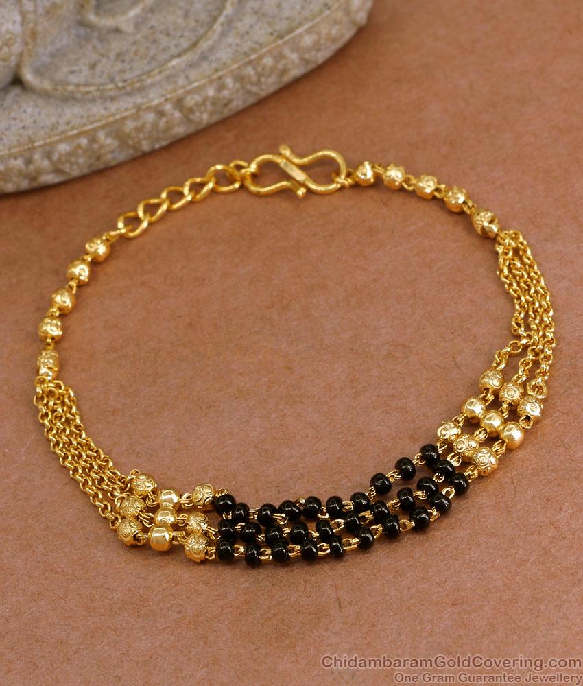 Regular Use Black Beaded Gold Bracelet Multi Line Design BRAC1161