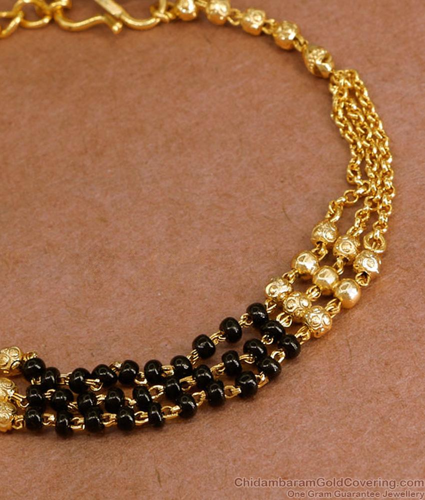 Regular Use Black Beaded Gold Bracelet Multi Line Design BRAC1161