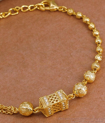 Traditional Multi Line Gold Chain Bracelet White Stone Design Online BRAC1175