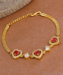 Stylish Triple Ruby Heart Gold Plated Bracelet For Women Fashion BRAC1176 Stylish Triple Ruby Heart Gold Plated Bracelet For Women Fashion BRAC1176