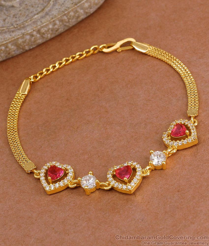 Stylish Triple Ruby Heart Gold Plated Bracelet For Women Fashion BRAC1176 Stylish Triple Ruby Heart Gold Plated Bracelet For Women Fashion BRAC1176