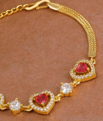Stylish Triple Ruby Heart Gold Plated Bracelet For Women Fashion BRAC1176