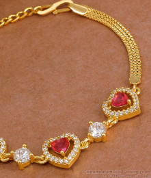 Stylish Triple Ruby Heart Gold Plated Bracelet For Women Fashion BRAC1176