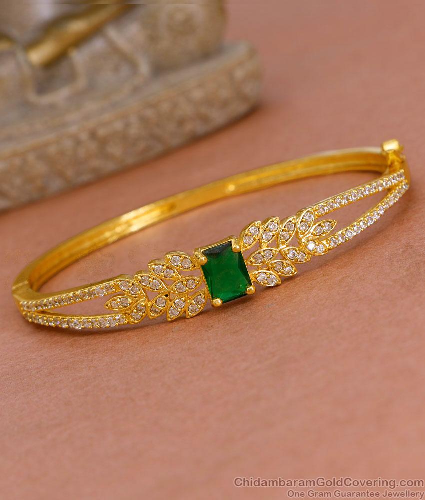Stylish Floral Design 1 Gram Gold Kada Bracelet With Emerald Stone BRAC1182 Stylish Floral Design 1 Gram Gold Kada Bracelet With Emerald Stone BRAC1182