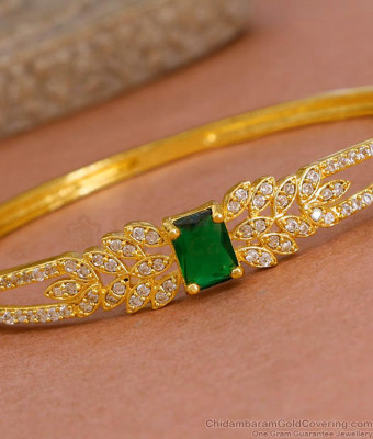 Stylish Floral Design 1 Gram Gold Kada Bracelet With Emerald Stone BRAC1182