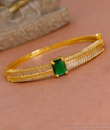 Glittering Green Gemstone Diamond Kada Bracelet Design Online BRAC1183