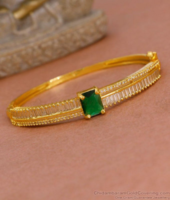 Glittering Green Gemstone Diamond Kada Bracelet Design Online BRAC1183