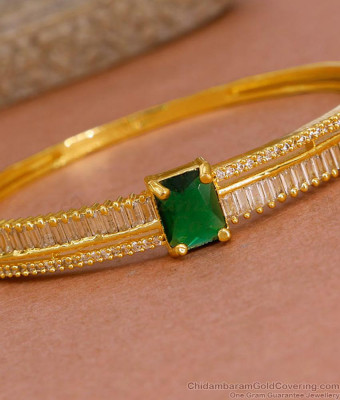 Glittering Green Gemstone Diamond Kada Bracelet Design Online BRAC1183
