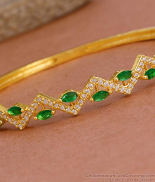 Buy 1 Gram Gold Green Gemstone Kada Bracelet Design Online BRAC1187