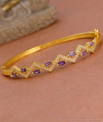 Beautiful Amethyst Stone Gold Imitation Kada Bracelet Shop Online BRAC1188
