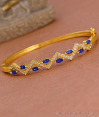 Elegant Blue Gemstone Gold Imitation Kada Bracelet Shop Online BRAC1189