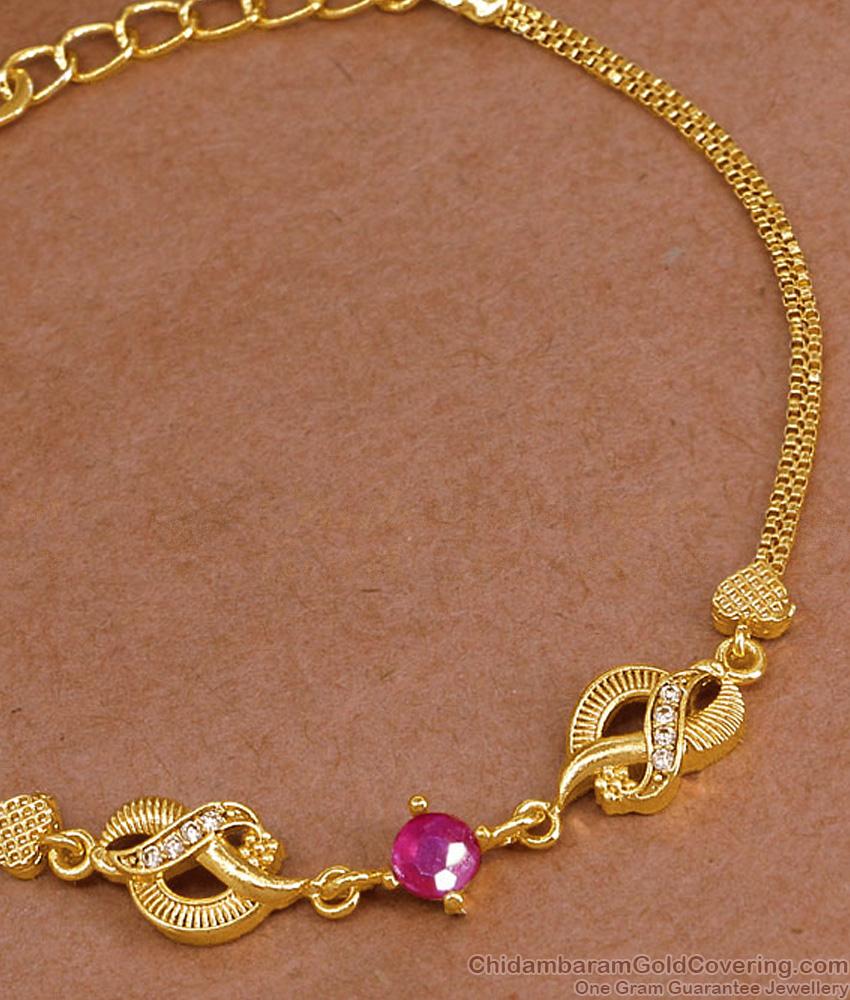 Regular Wear Impon Panchaloha Chain Bracelet With Ruby Stone BRAC1192