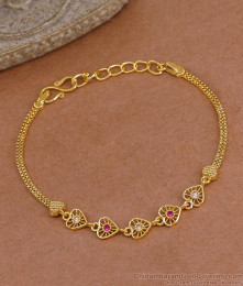 Ruby White Stone Impon Chain Bracelet Heart Charm Design For Daily Use BRAC1195