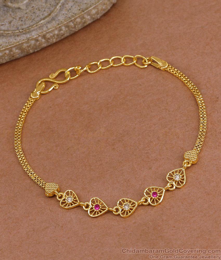 Ruby White Stone Impon Chain Bracelet Heart Charm Design For Daily Use BRAC1195