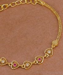 Ruby White Stone Impon Chain Bracelet Heart Charm Design For Daily Use BRAC1195