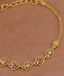 Ruby White Stone Impon Chain Bracelet Heart Charm Design For Daily Use BRAC1195