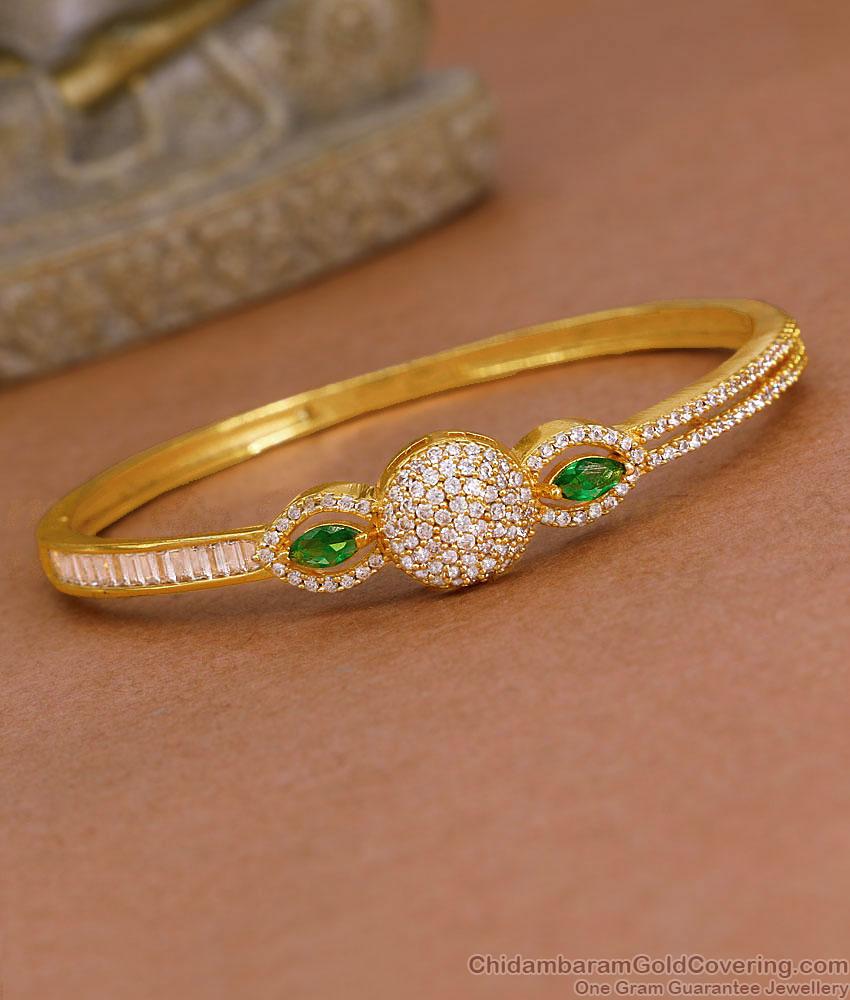 Glittering Emerald Stone Diamond Kada Bracelet Gold Finish BRAC1199 Glittering Emerald Stone Diamond Kada Bracelet Gold Finish BRAC1199