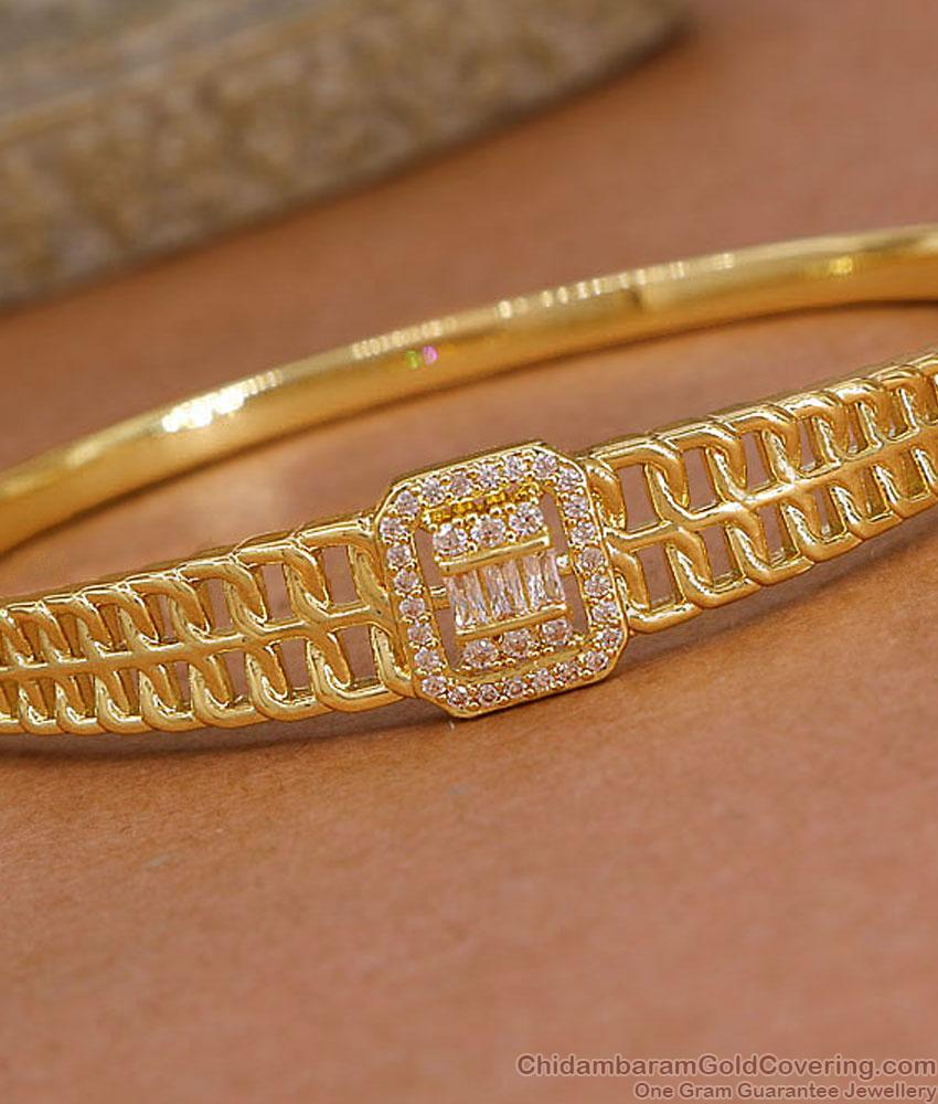 Premium Quality Gold Imitation Kada Bracelet White Stone Design BRAC1206 Premium Quality Gold Imitation Kada Bracelet White Stone Design BRAC1206