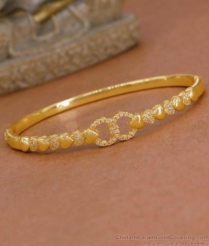 White Stone Heart Design Gold Kada Bracelet Shop Online BRAC1210