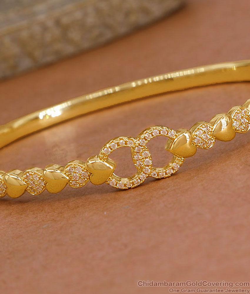 White Stone Heart Design Gold Kada Bracelet Shop Online BRAC1210
