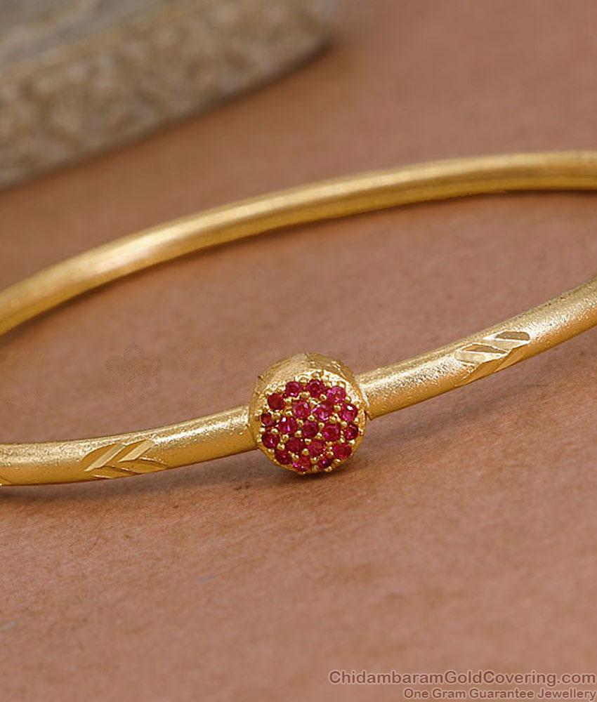 Light Weight Micro Gold Plated Kada Bracelet With Ruby Stone BRAC1219 Light Weight Micro Gold Plated Kada Bracelet With Ruby Stone BRAC1219
