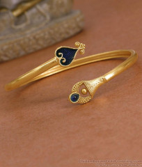 Traditional Gold Imitation Peacock Blue Enamel Kada Bracelet BRAC1226 Traditional Gold Imitation Peacock Blue Enamel Kada Bracelet BRAC1226