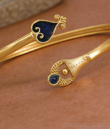 Traditional Gold Imitation Peacock Blue Enamel Kada Bracelet BRAC1226
